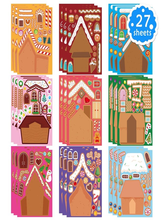 OTAITY Make a Gingerbread House Stickers 27 PCS Make Your Own Stickers Christmas Crafts for Kids DIY Gingerbread House Christmas Party Classroom Art Activity Favors - Image 1